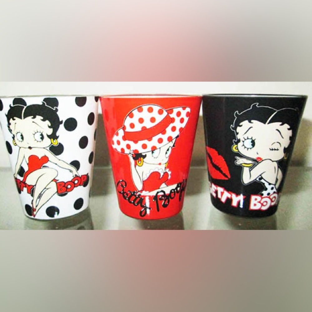 NWT Betty Boop Themed Shot Glass Set of 3 polka dot red black BB5298